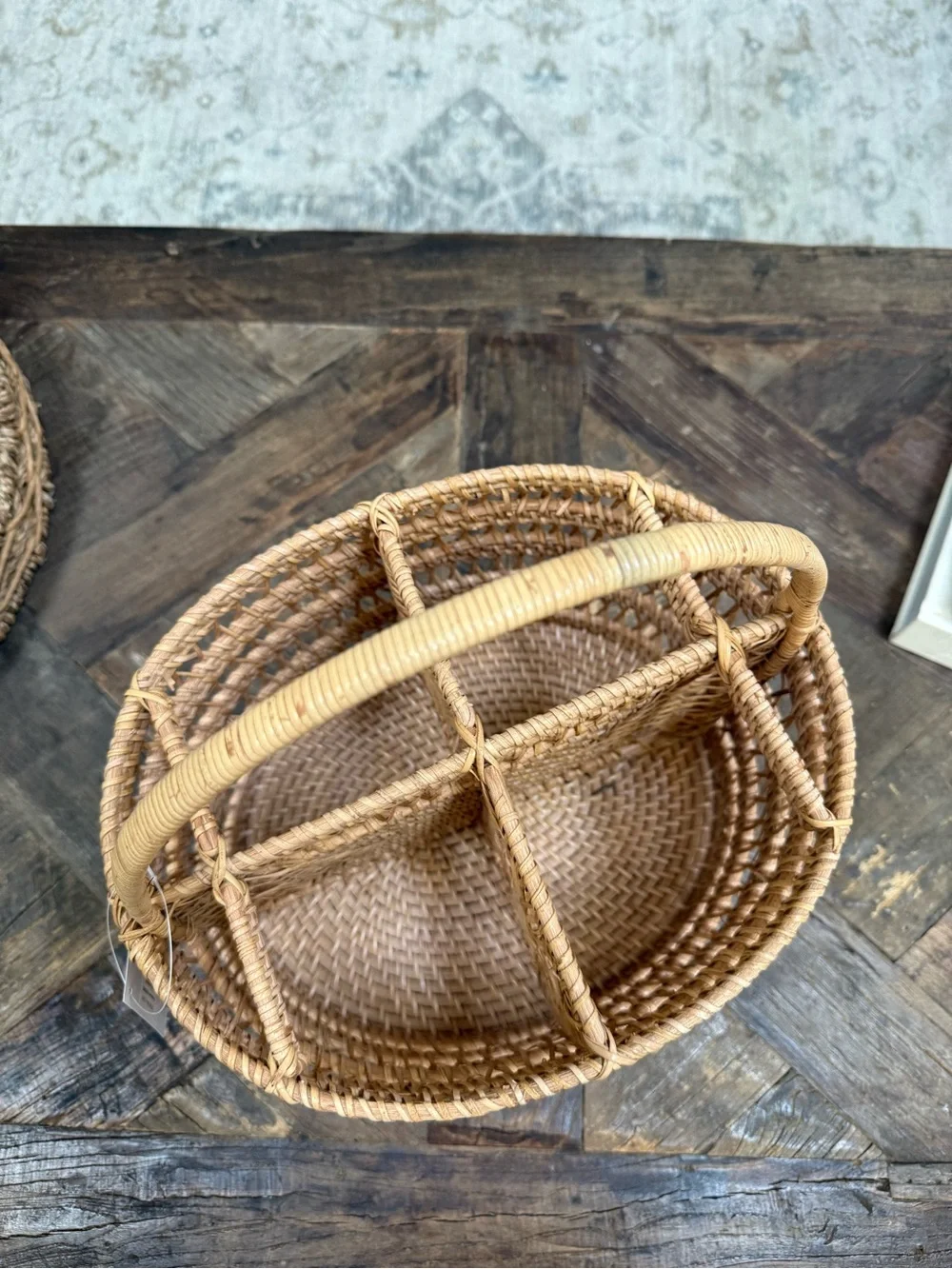 Serena & Lily Ives Wicker Wine Bottle Carrier 4-Compartment Rattan Basket NWT
